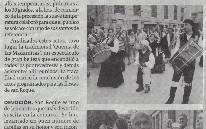 Nova en prensa sobre a actuación de Os Chaneiros na festa de San Roque en Pontevedra no ano 2009