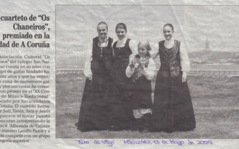 Nova en prensa na que se informa da participación e o premio dun cuarteto de Os Chaneiros no concurso Xacarandaina de A Coruña